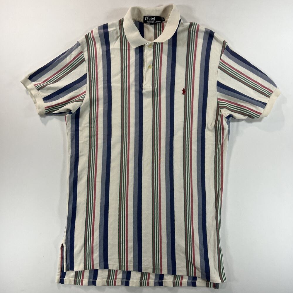 VTG 90s Polo Ralph Lauren Pony Rugby Striped Made in USA Single Stitch Men's L